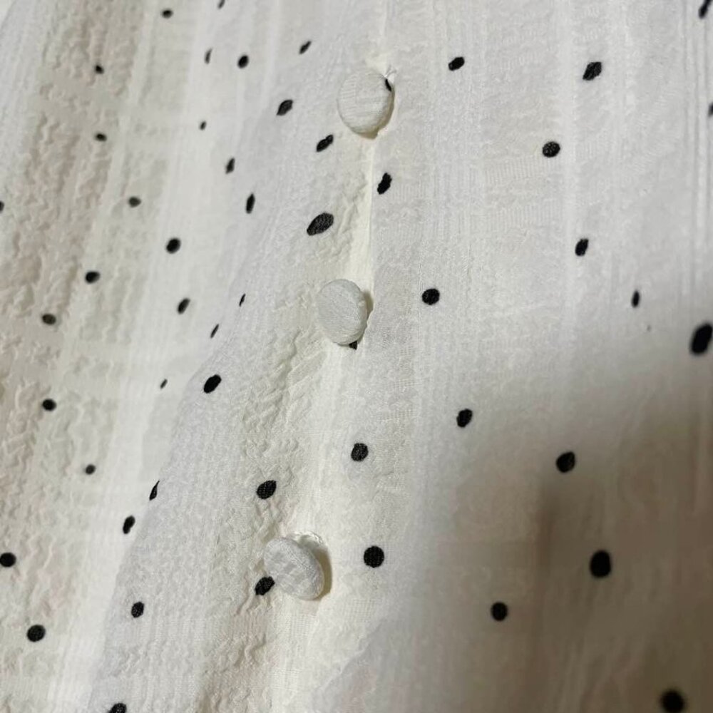 Blu Pepper Bubble Hem Blouse Balloon Sleeve Polka Dot Romantic Large - Picture 9 of 14